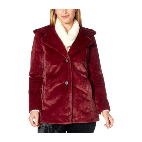 NVLT Jackets & Blazers - NVLT Women's Multicolor Faux Fur Jacket Burgundy - Regular